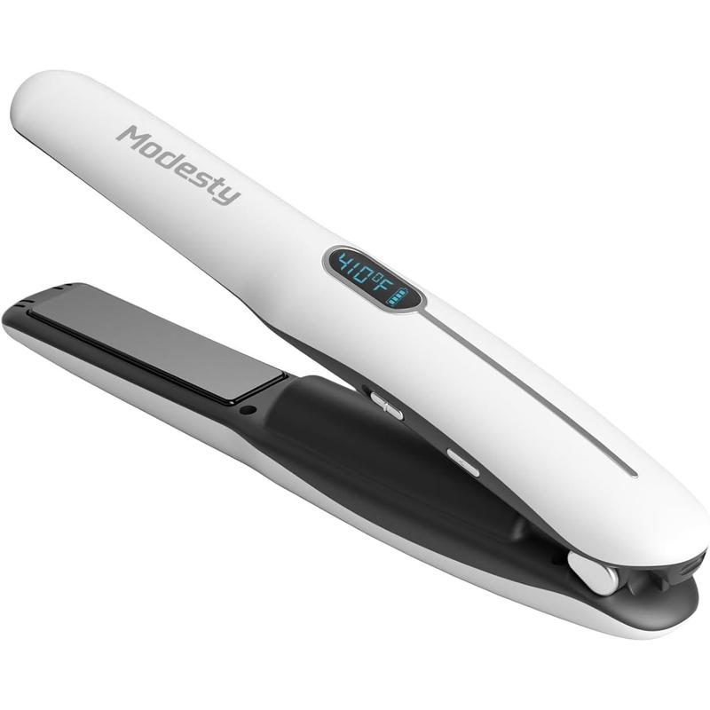 2-in-1 Mini Portable Flat Iron, Rechargeable Battery, Cordless Hair Straightener and Curler, 6-Level Heating, Travel Size, White