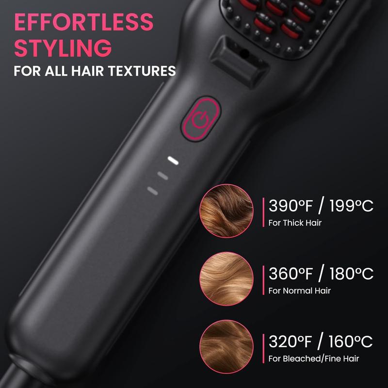 Hair Straightener Brush, Ionic Straightening Brush with Upgraded Nano Chip, Heat Brush Straightener for Women, Flat Iron Comb for Thick Curly Hair