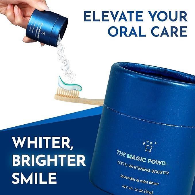 Teeth Whitening Magic Powd - Teeth Whitening Kit Supplement, Adds Whitening Effects to Any Toothpaste, Oral Care Product with Calcium Carbonate for White Teeth, Lavender & Mint Flavor,