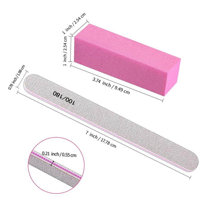 Nail Files and Buffer, Professional Manicure Tools Kit Rectangular Art Care Buffer Block Tools 100 180 Grit 12count Pa(White)