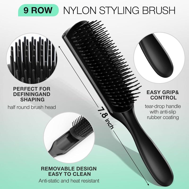 4 count Detangling Brush Set Getting Shine and Makes Hair Smooth, Curly Hair Brush for Adult &  Wet or Dry Hair (3 PCS, Black+Black)