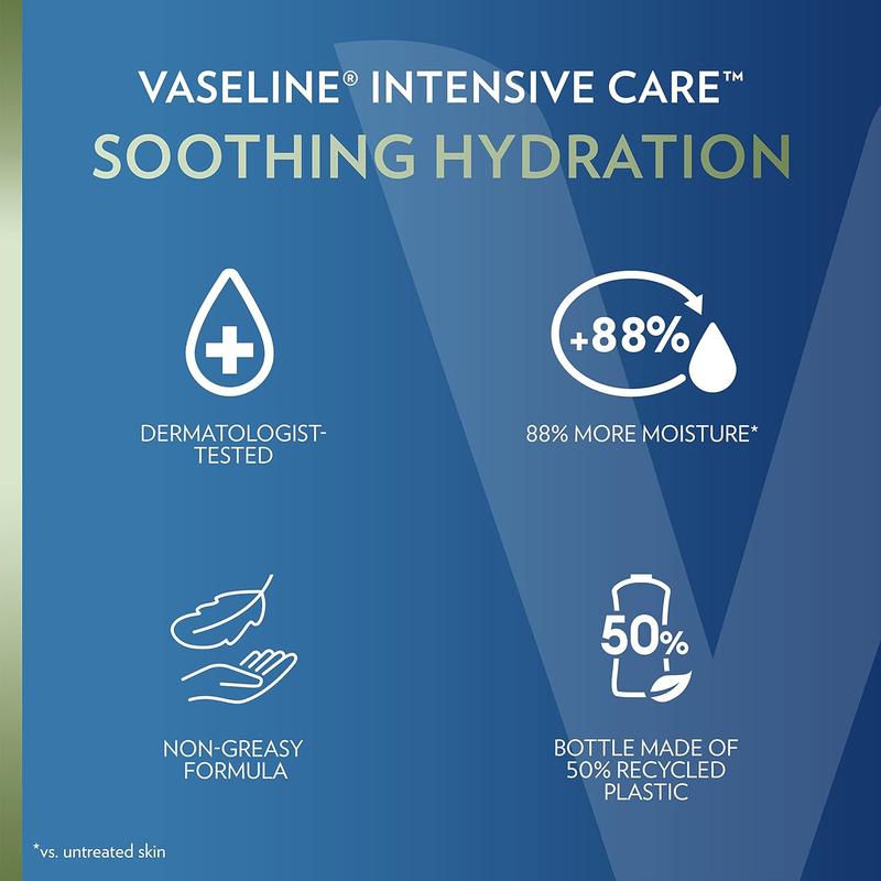 Unilever Vaseline Intensive Care Soothing Hydration Body Lotion for Dry Skin with Ultra-Hydrating Lipids and Aloe Vera Extract, 20.3 Oz, Pack of 3