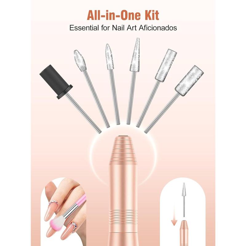 Professional Nail Drill Nail Filer Electric Set for Acrylic Nail Kit, Portable 20000 RPM USB Electric Nail Drill Polishing Manicure Tools for Beginners with Everything