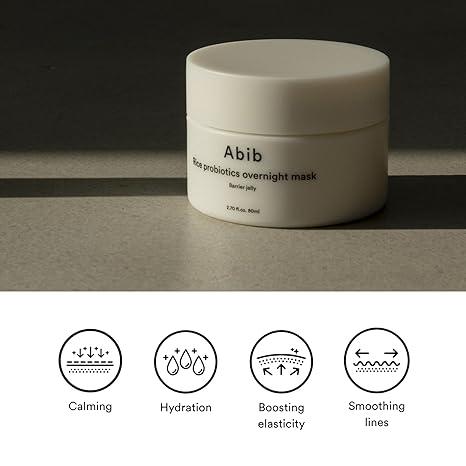 [Abib] Rice Probiotics Overnight Mask Barrier Jelly 80ml, Night Special Care, Deep Night Skin Barrier, Mask, Sleeping Mask, Hydrating and Soothing Bouncy Jelly Texture, Simple Home SkinCare, Overnight Skin Barrier Solution, Koeran Skin Care