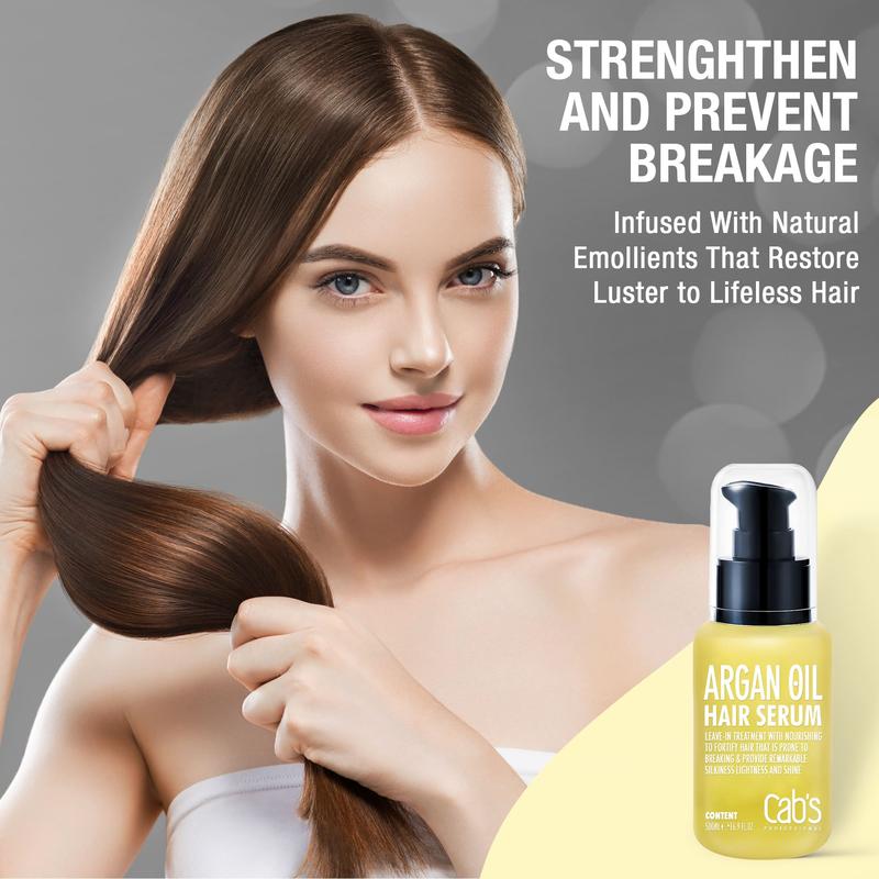 Cab's Argan Hair Oil for Anti-Heat, Nourishing and Repair - Hair Serum to Add Silky Shine to Damaged Hair, Paraben Free, Sulfate Free 1.69 fl oz Haircare Moisture