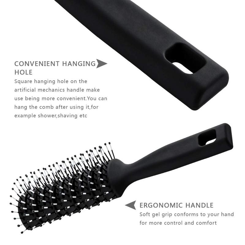 Vented Styling Brush with Ball-Tipped Bristles for Blow Drying Wet, Short, Curly, or Straight  for Men and Women (Black)