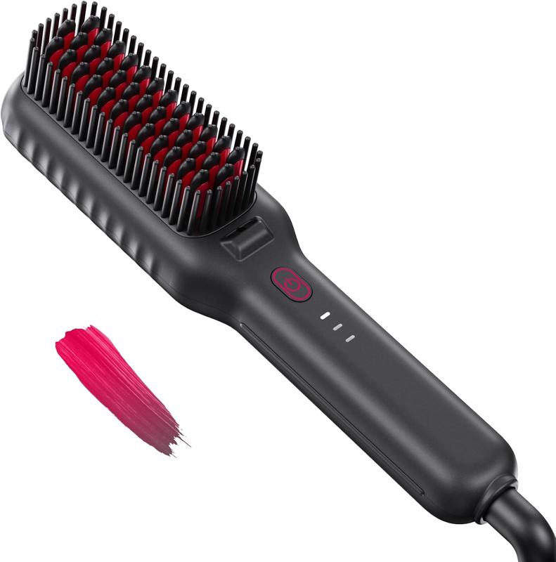 Hair Straightener Brush, Ionic Straightening Brush with Upgraded Nano Chip, Heat Brush Straightener for Women, Flat Iron Comb for Thick Curly Hair