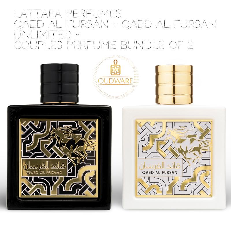 Lattafa Perfumes Qaed al Fursan For Men 90ml + Qaed Al Fursan Unlimited (Unisex) 90ml  - Couples Set of 2 - Perfume Bundle Gift Set - Luxury Fragrance Gift