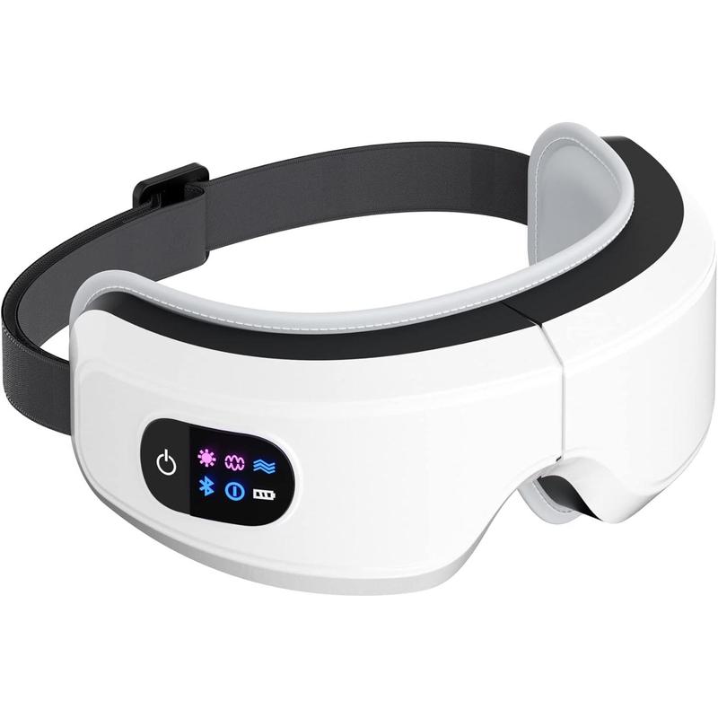 Eye Massager with Airbag Kneading,Constant Temperature Hot Compress, Multi-Frequency Vibration and Bluetooth Music (Large, White)