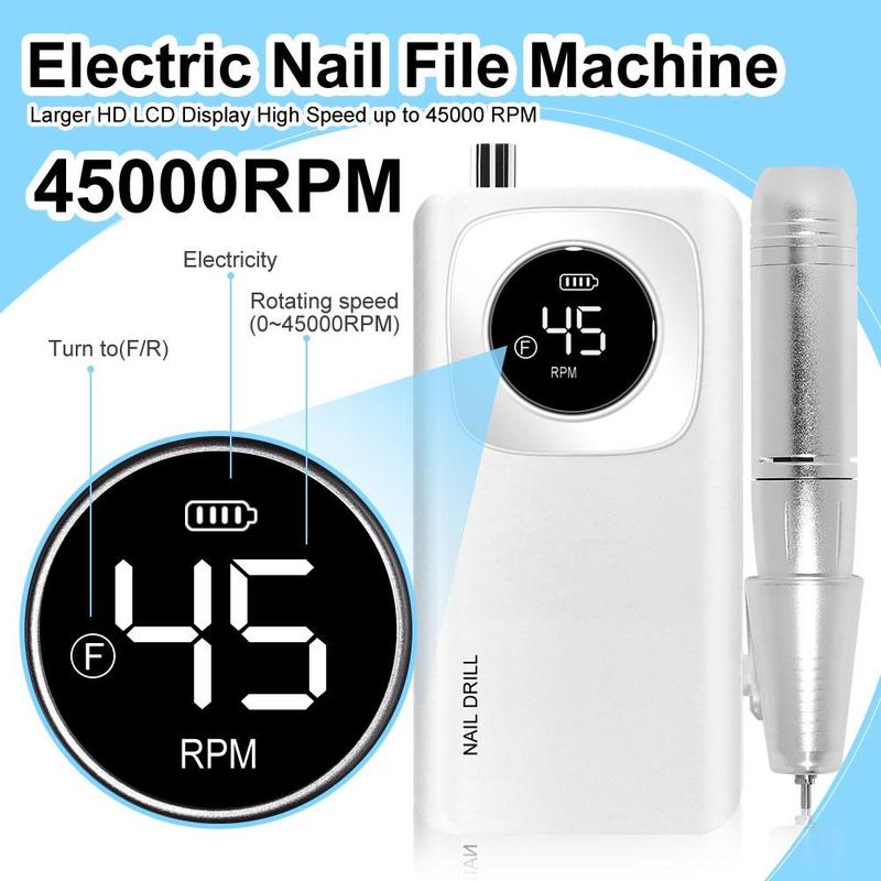 Nail Drill Machine Kit, USB Rechargeable Nail Polishing Machine with 6 Types Nail Drill Bits, Portable Acrylic Nail Drill Gel Art Remover, Manicure & Pedicure Tools Set