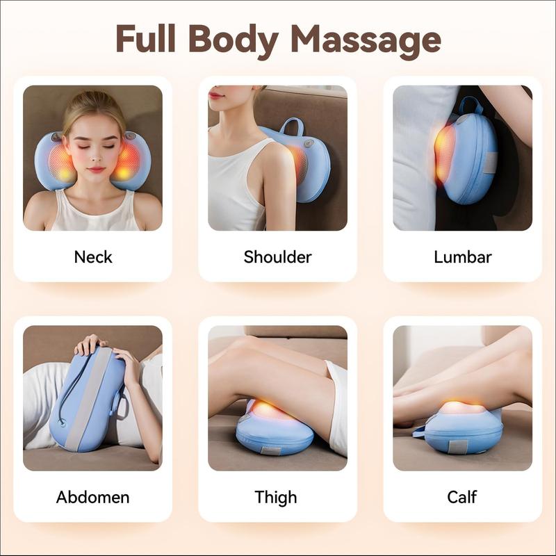 Cordless Neck and Back Massager with Heat for Pain Relief Deep Tissue, 4D Kneading Massage Pillow Gifts (Blue) - Comfort Relaxing