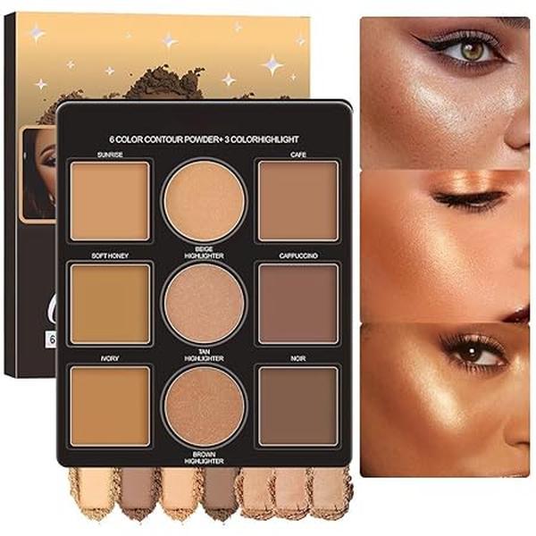 Professional Light Medium Brown Contour Highlight Palette,Easy Blending, Long-lasting formula, Sculpt & Highlighting,Matte and Shimmer Finish-9A