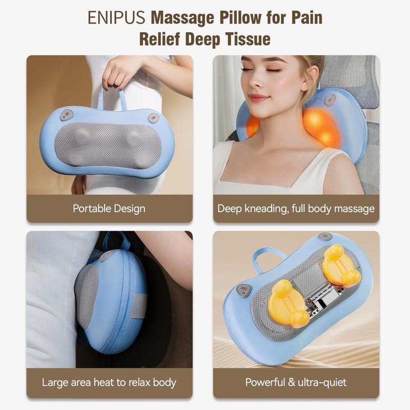 Cordless Neck and Back Massager with Heat for Pain Relief Deep Tissue, 4D Kneading Massage Pillow Gifts (Blue) - Comfort Relaxing