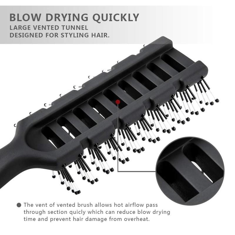 Vented Styling Brush with Ball-Tipped Bristles for Blow Drying Wet, Short, Curly, or Straight  for Men and Women (Black)