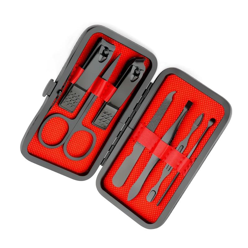 Stocking Stuffers Manicure Set  Clippers  Tools Pedicure Supplies  Clippers for Women Men Christmas Gifts Fingernail Toenail Clippers 8 in 1 Manicure Tools Black with Leather Travel Case