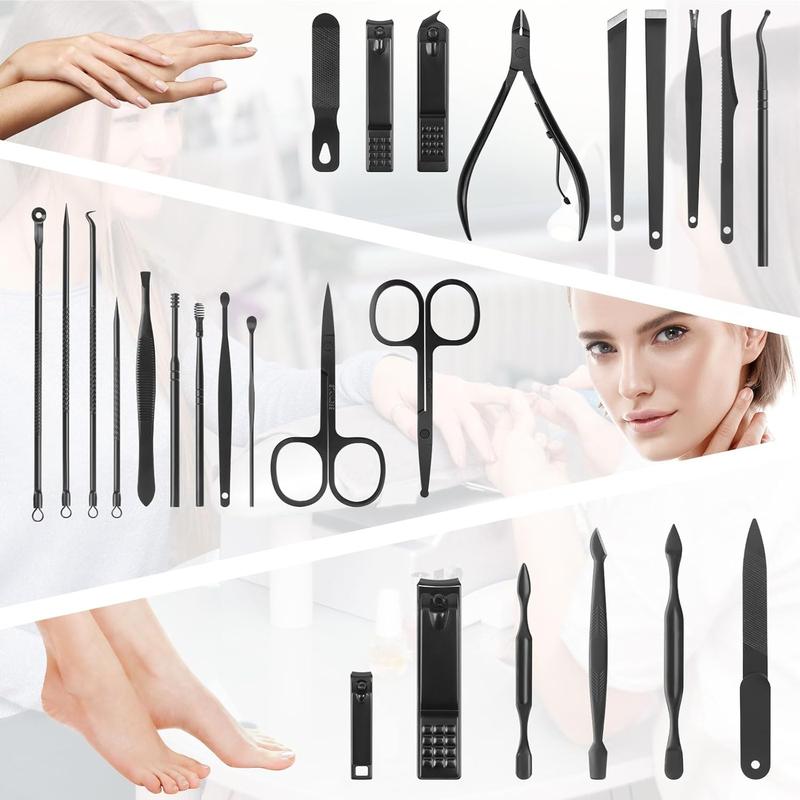 Manicure Set, Professional Nail Clippers Pedicure Kit 26 counts Nail Care Tools for Travel & Grooming (Black)