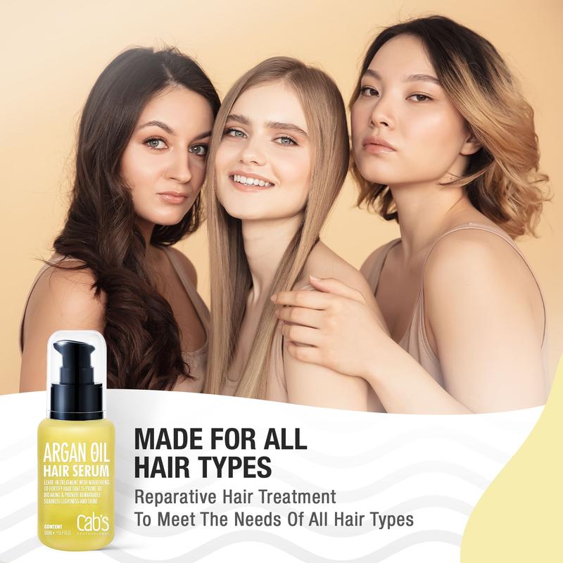 Cab's Argan Hair Oil for Anti-Heat, Nourishing and Repair - Hair Serum to Add Silky Shine to Damaged Hair, Paraben Free, Sulfate Free 1.69 fl oz Haircare Moisture