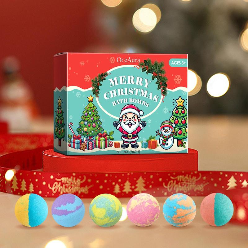 Christmas Themed Bath Bomb, 1 Box Moisturizing Long Lasting Fragrance Bath Ball, Body Care Product for Women & Men, Christmas Gift