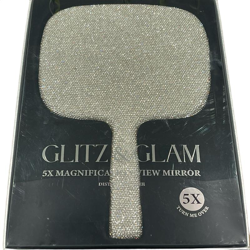 Glitz & Glam Limited Edition Silver Pink Rhinestone Mirror- Pink, Silver Paddle Hair Brushes Luxury Gift