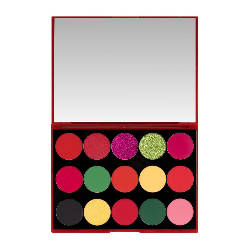 KimChi Chic Cherry Chic Compact Eyeshadow Palette - Vibrant Red, Green, and Yellow Makeup Colors with Nourishing Vitamin E