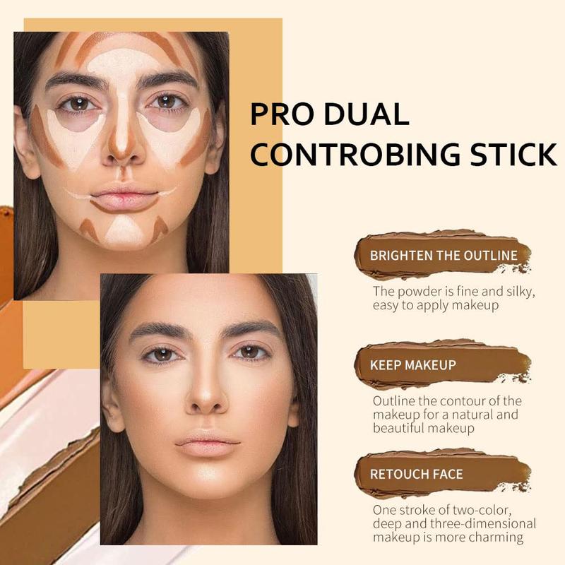 4 Colors Cream Contour Sticks Makeup Kit, Primer Face Highlighter Contouring for Beginners, Highlight and Contour Kit, Cream Concealer Makeup Blur Stick, Primer Face Corrector