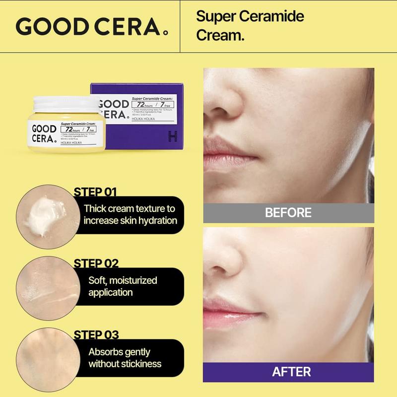 HOLIKA HOLIKA Good Cera Super Ceramide Cream - Deeply Nourishing Korean Moisturizer for Dry Skin - Soothing Ceramide Facial Cream, 2.02 fl oz