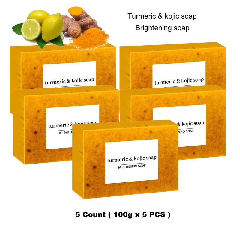 5 PCS Turmeric & Kojic Soap Set - Brightening Soap with Lemon Turmeric and Kojic acid,Suitable for Face, Hands and Bathing - 100g Each Bar