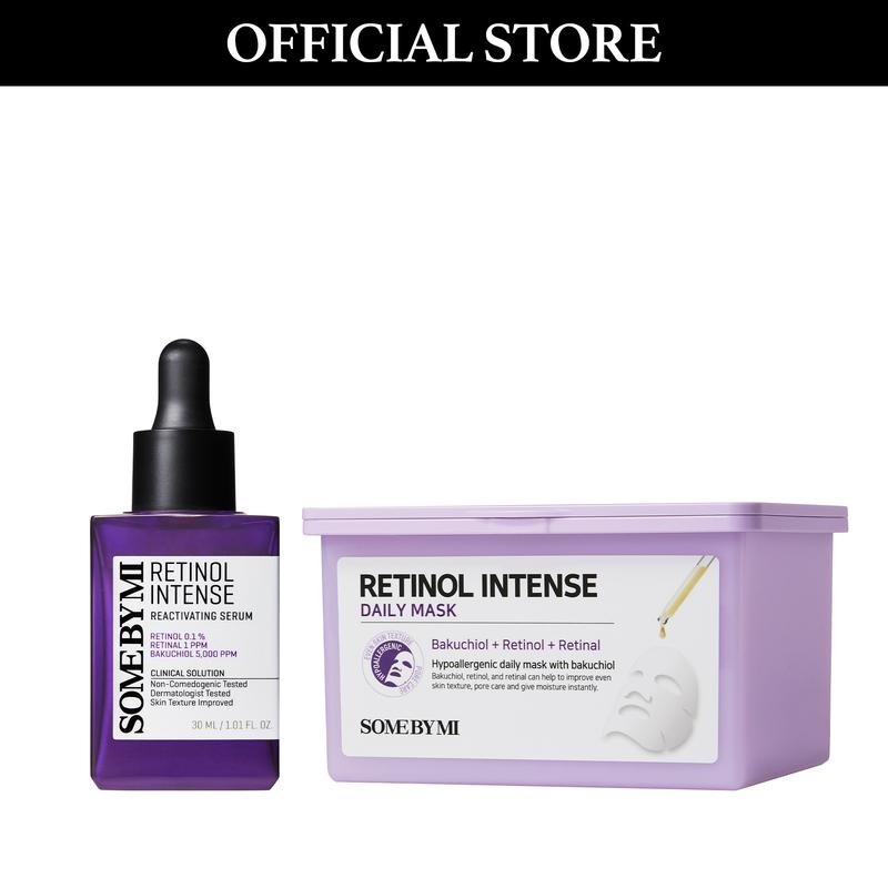 [SOME BY MI] Glass Skin Duo - Retinol Intense Reactivating Serum + Retinol Intense Daily Mask - Mild Korean Retinol Serum and Vegan Face Sheet Mask for Post-Acne Mark and Skin Texture - Korean Skin Care