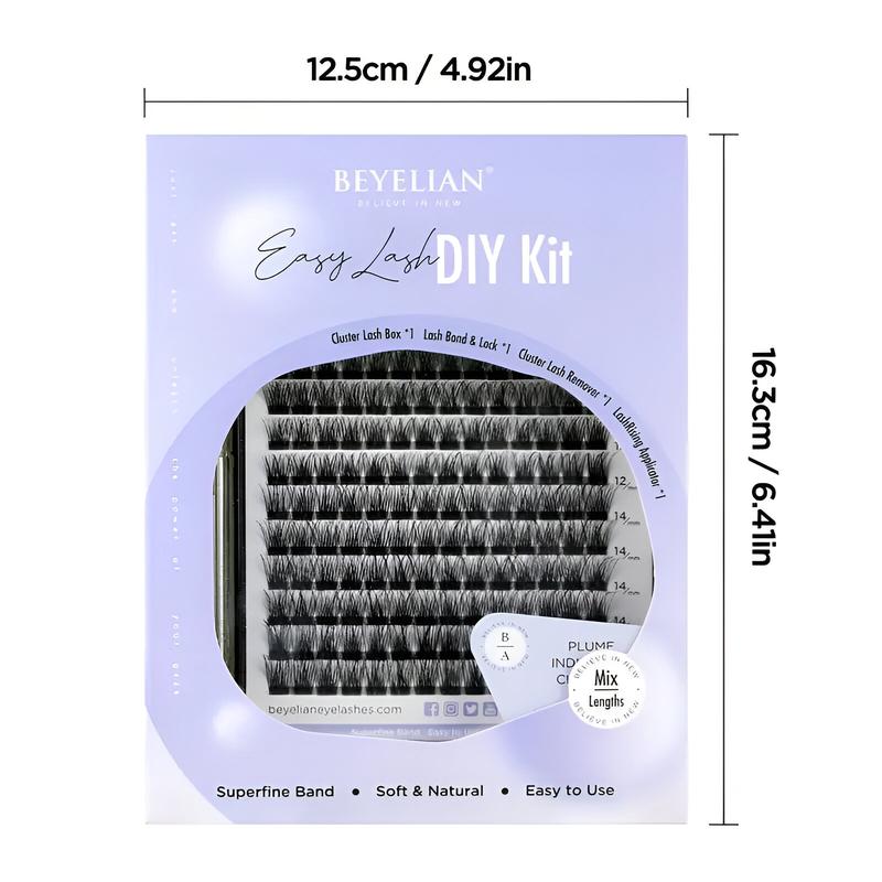 Beyelian 168 PC DIY Cluster Lash Kit – 12 Rows Eyelash Extensions with 48-Hour Long-Lasting Bond & Lock