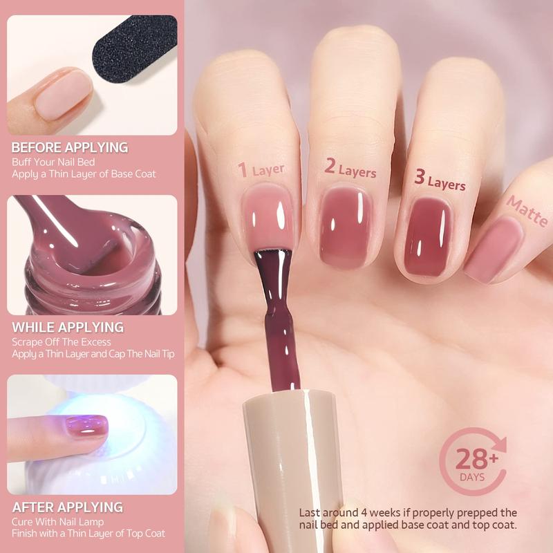 Rose Garden Jelly Gel Nail Polish of 6 Transparent Nude Red  Brown Colors Sheer Gel Polish Kit for Salon Gel Manicure and Nail Art DIY at Home Nail Care Clear Peeling Translucent Uv Cutics Cosmetic