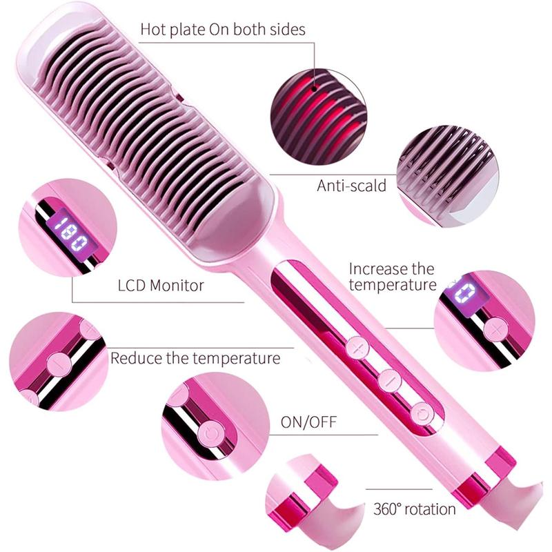 Ionic Hair Straightener Brush Enhanced Straightening Brush 20s Fast Ceramic Heating Straightening Comb Brush Straightener for Women Pink