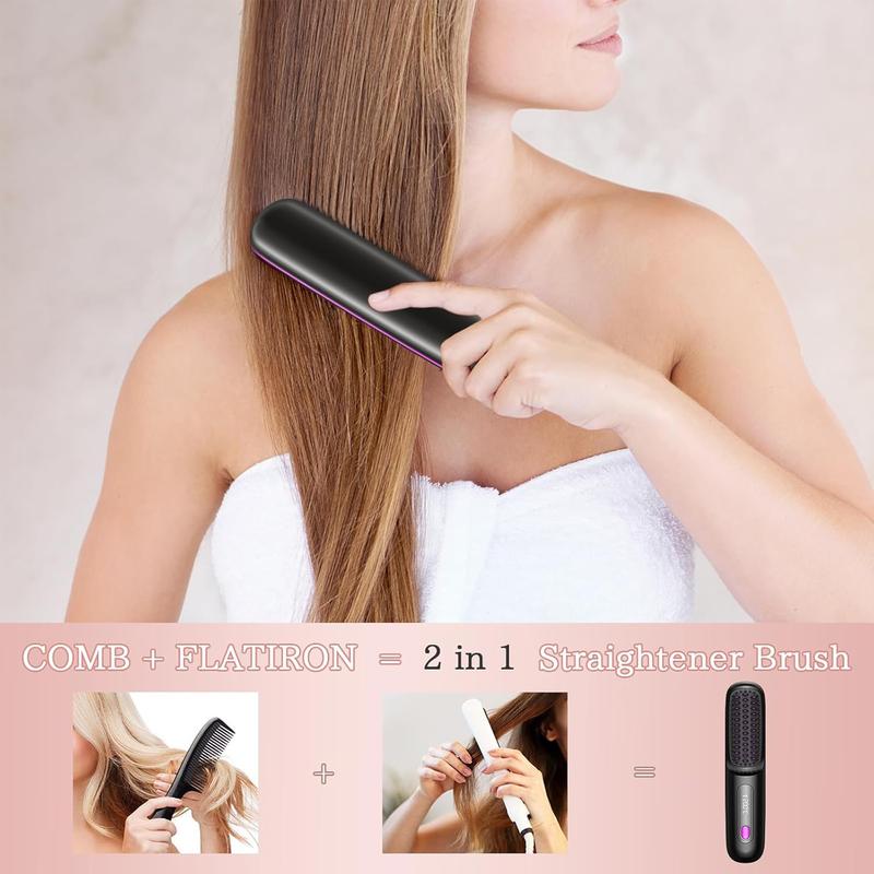 Cordless Hair Straightener, Portable Negative Ion Hot Comb, USB Charging, Fast Heating 3 Temperature Settings, Anti-Scalding, Suitable For Travel Daily Use, Women's Gift Comfort