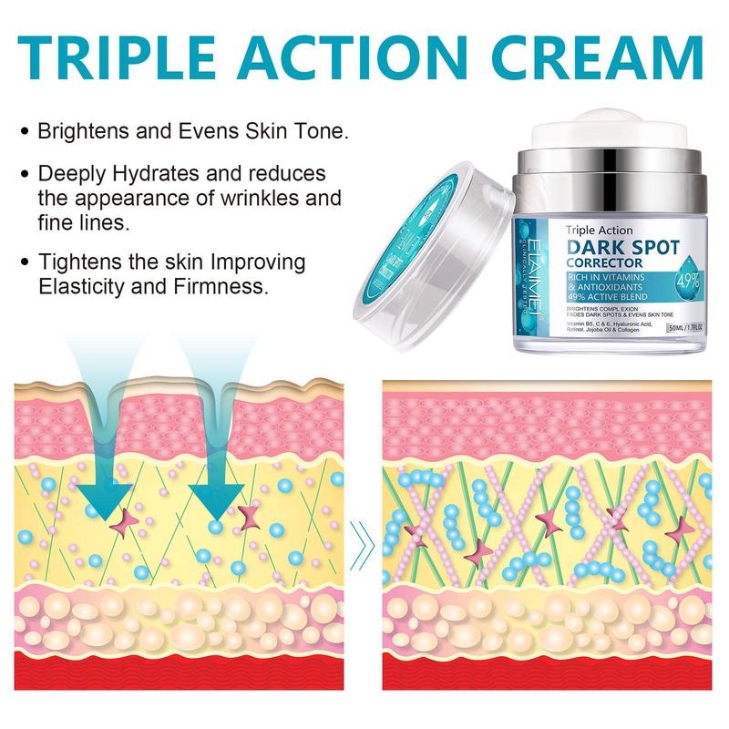 50ml Triple Action Dark Spot Corrector Cream, Hydrating Nourishing Skin Care Day Cream Night Cream, Moisturiser Suitable for All Skin Types