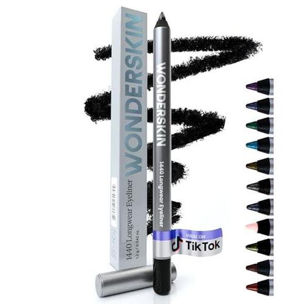 Wonderskin 1440 Longwear Black Eyeliner Pencil - Waterproof, Sharpenable Black Eyeliner Pencil and Smudge Proof Eye Liner Pencils (Liquorice)