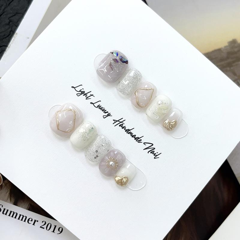 [Original Real Shot] Styling Gel Simple Flowers Short Nail Handmade Wear Nail Tip Light Luxury Handmade High Quality Control Nail