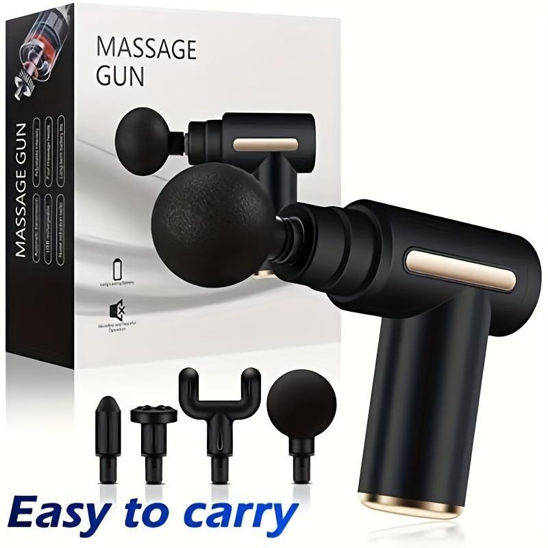 Portable Handheld Muscle Massager, 1 Box Type-C Rechargeable Quiet Muscle Massager with 4 Replacement Heads, Professional Body Care Massager for Home