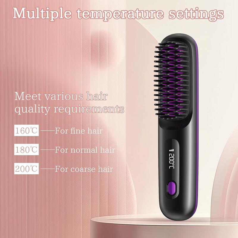 Cordless Hair Straightener, Portable Negative Ion Hot Comb, USB Charging, Fast Heating 3 Temperature Settings, Anti-Scalding, Suitable For Travel Daily Use, Women's Gift Comfort