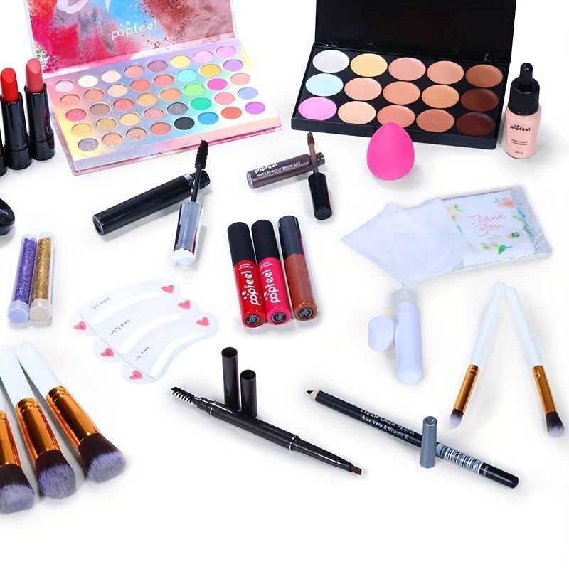 Makeup Gift Set, 1 Set All in One Portable Makeup Kit, Including Foundation, Mascara, Concealer, Eyeshadow, Lipstick, Brushes and More, Ideal for Gifts and Beginners, Summer Gifts, Creative Birthday Gift, Christmas Gift