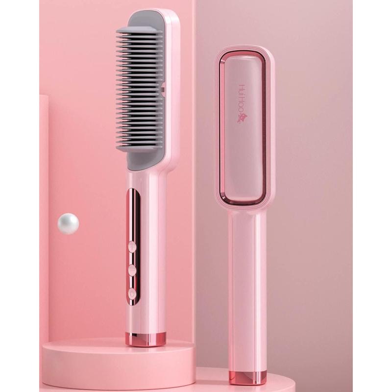 Ionic Hair Straightener Brush Enhanced Straightening Brush 20s Fast Ceramic Heating Straightening Comb Brush Straightener for Women Pink