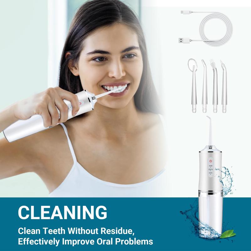 Rechargeable Portable Water Flosser - 4 Jet Tips, 3 Cleaning Modes for Dental Care Rechargeable Portable