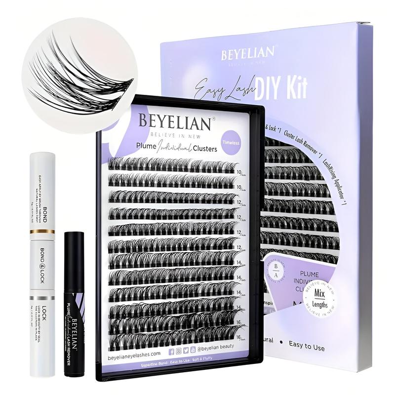 Beyelian 168 PC DIY Cluster Lash Kit – 12 Rows Eyelash Extensions with 48-Hour Long-Lasting Bond & Lock