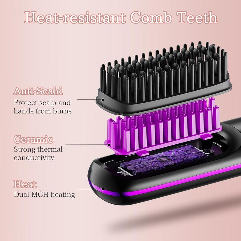 Cordless Hair Straightener, Portable Negative Ion Hot Comb, USB Charging, Fast Heating 3 Temperature Settings, Anti-Scalding, Suitable For Travel Daily Use, Women's Gift Comfort