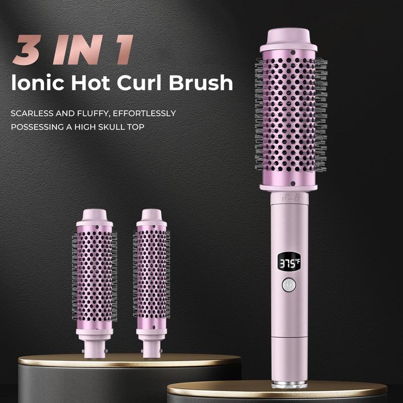 Thermal Brush, 3 In 1 Heated Round Brush Set with 1.25 1.5 1.75 Inch, Curling Iron Hair Styling Tool with Double Ceramic Tourmaline & PTC, 5 Temps Settings Detachable Thermal Round Brush Curling Brush