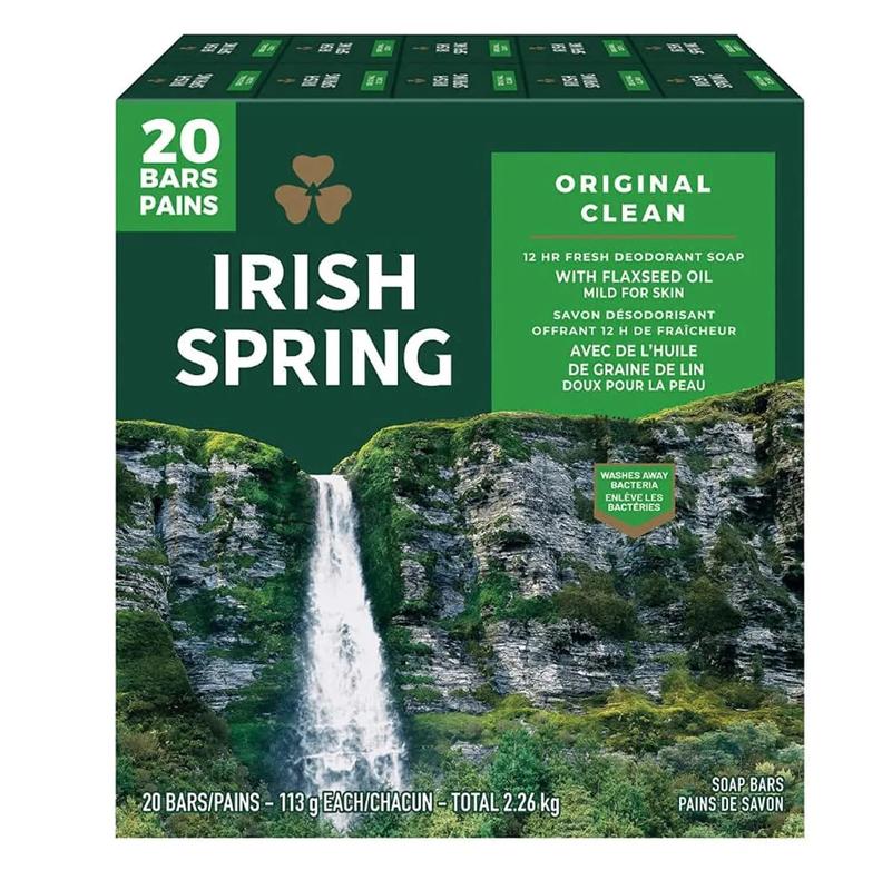 Irish Spring Original Clean 12 HR Fresh Deodorant Bar Soap, Pack of 20