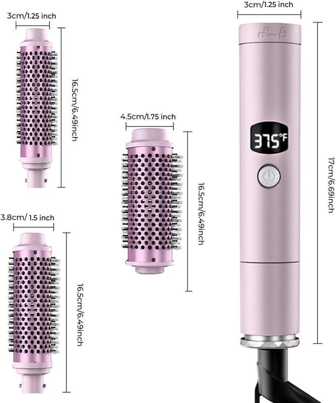 Thermal Brush, 3 In 1 Heated Round Brush Set with 1.25 1.5 1.75 Inch, Curling Iron Hair Styling Tool with Double Ceramic Tourmaline & PTC, 5 Temps Settings Detachable Thermal Round Brush Curling Brush