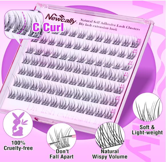 Self Adhesive Lashes Clusters Natural Look Lash Extension Reusable Self Adhesive Eyelashes No Glue Individual Lashes C Curl Eyelash Clusters Faux Mink Lashes by Newcally