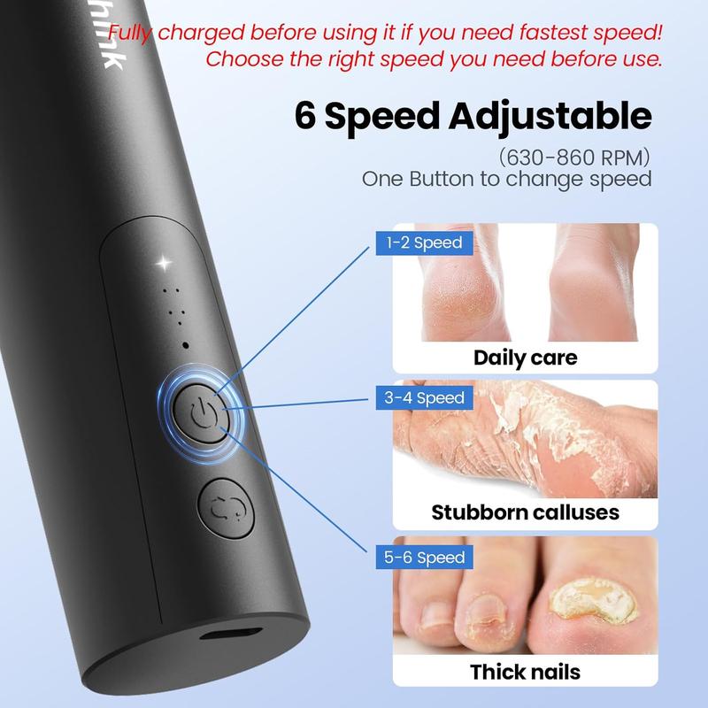 Electric Callus Remover Feet, Electric Foot File Nail Grinder 2 1,Rechargeable Professional Foot Sander Pedicure Tool Feet Dry Dead Skin with Sandpaper Disk, 6 Speed Adjustable