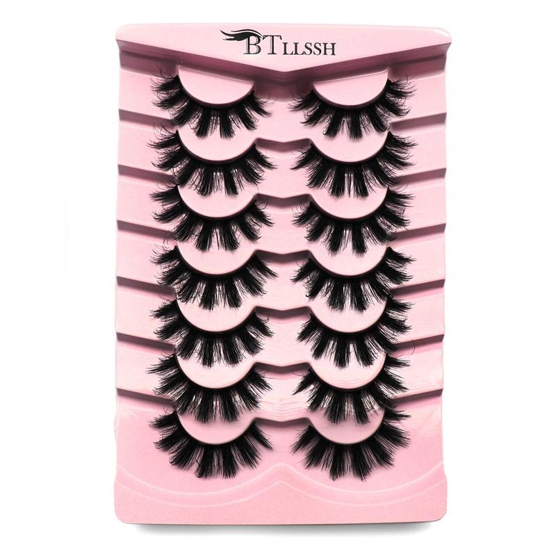 Fluffy False Eyelashes, 7 Pairs Natural Look Eyelash Extensions, Volumized False Eyelashes for Women and Girls Eye Makeup Enhancement, Portable Cosmetic Tool