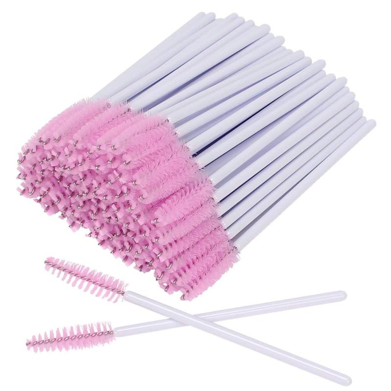 200 count Disposable Eyelash Brushes Mascara Wands Eye Lash Eyebrow Applicator  Makeup Brush Tool Kits (White-Pink)