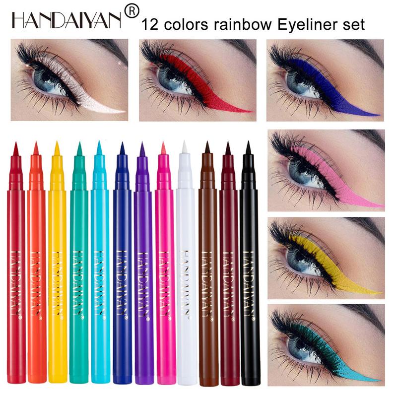 HANDAIYAN 12pcs Rainbow DIY Painted Liquid Eyeliner does not stain matte eyeliner easily Lipliner Makeup